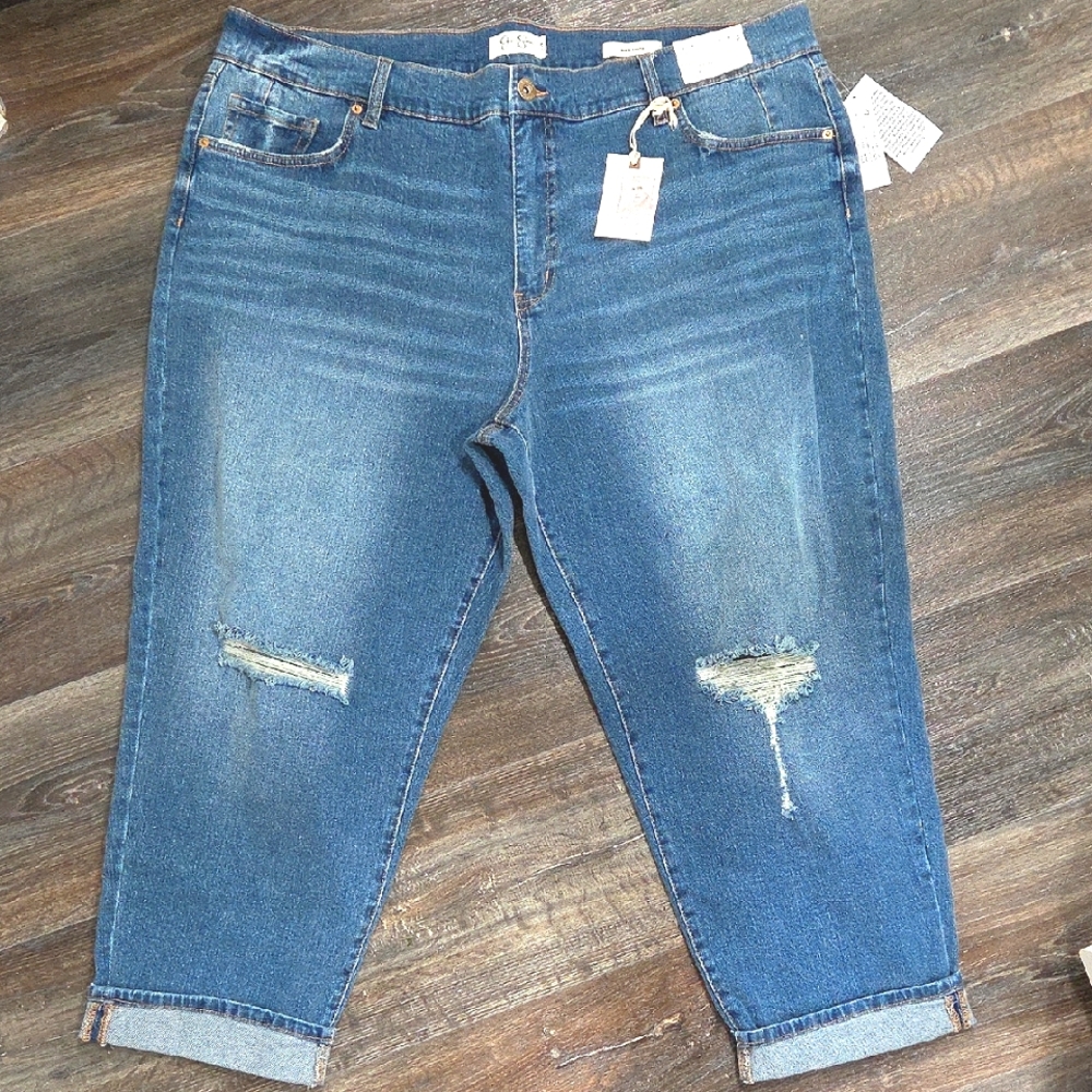 18W Jessica Simpson Blue Boyfriend Jeans with Distressed Details